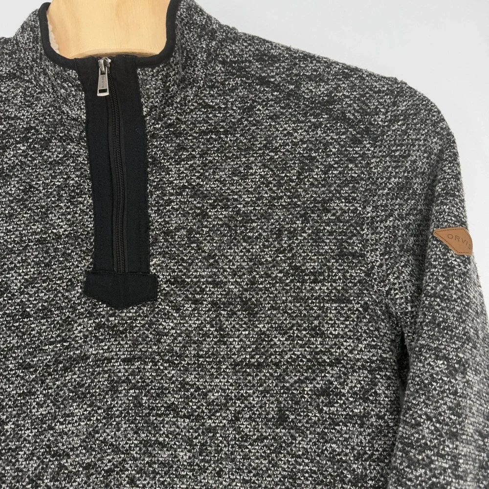 Orvis Mens Marled Quarter Zip Sherpa Lined Pullover Large Black White 1247213